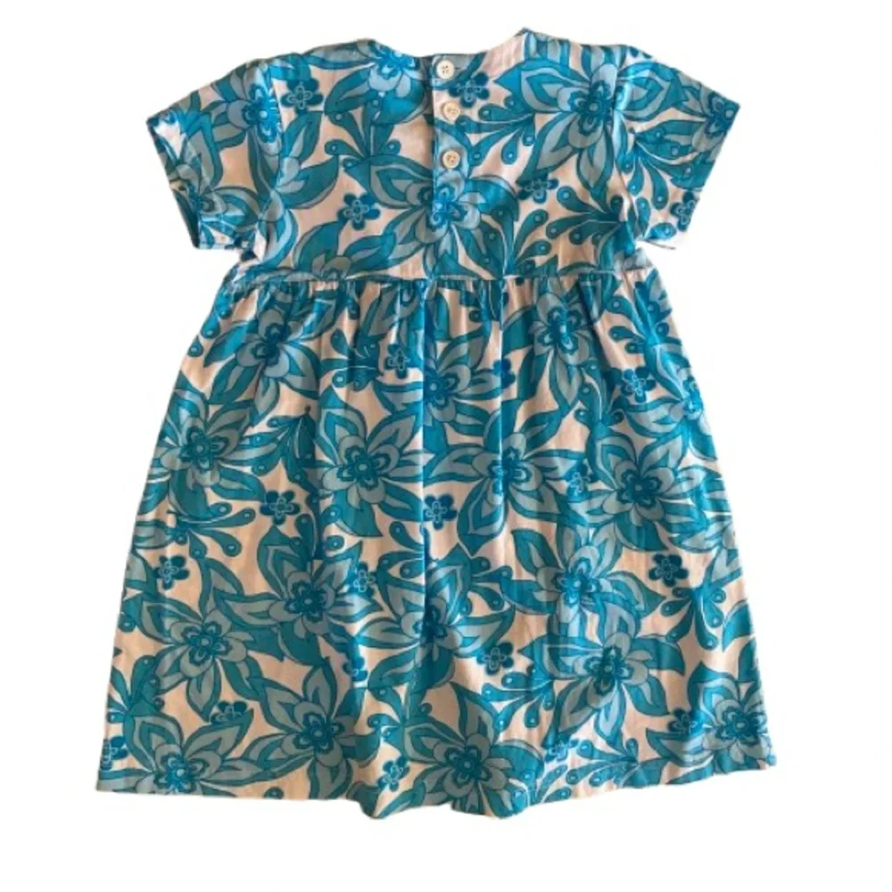 Hanna Andersson Girl's Dress Size 4 (100) Buttons Mod Daisy Retro Floral Cotton
